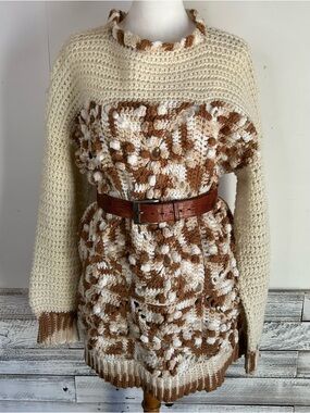 VINTAGE HANDMADE Unique Crochet Granny Square Tunic Length Sweater